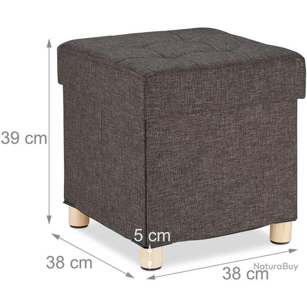 Tabouret pouf coffre avec espace de rangement marron 13_0002754_2