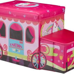 Tabouret pouf coffre bo&icirc;te &agrave; Jouets pouf enfant pliable rose 13_0002812_2