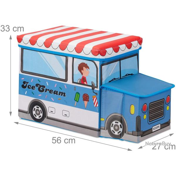 Tabouret pouf coffre bo�te � Jouets pouf enfant pliable bleu 13_0002812_6