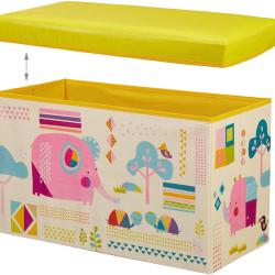 Tabouret coffre bo&icirc;te jouet pouf rangement enfant jaune 13_0002763_2