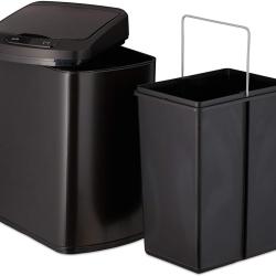 Poubelle cuisine couvercle automatique avec r&eacute;cipient sceau 12 litres noir 13_0002336_2