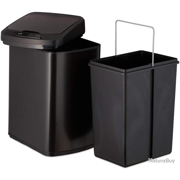Poubelle cuisine couvercle automatique avec r�cipient sceau 12 litres noir 13_0002336_2