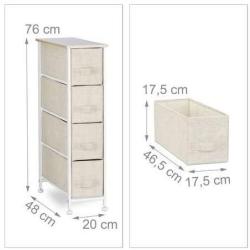 Commode meuble de rangement &eacute;tag&egrave;re avec tiroirs tissu beige 13_0002582