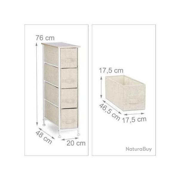 Commode meuble de rangement �tag�re avec tiroirs tissu beige 13_0002582