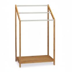Porte pied support pour serviettes de bain 3 barres rangement 85 cm bambou et m&eacute;tal 13_0002256
