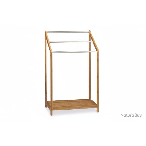 Porte pied support pour serviettes de bain 3 barres rangement 85 cm bambou et m�tal 13_0002256