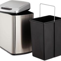 Poubelle cuisine couvercle automatique avec r&eacute;cipient sceau 12 litres argent&eacute; 13_0002336