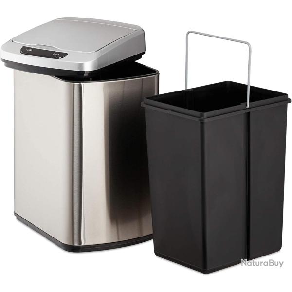Poubelle cuisine couvercle automatique avec r�cipient sceau 12 litres argent� 13_0002336