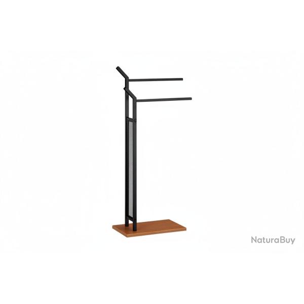 Porte-serviettes support sur pied 2 barres fer et bois marron et noir 13_0002269