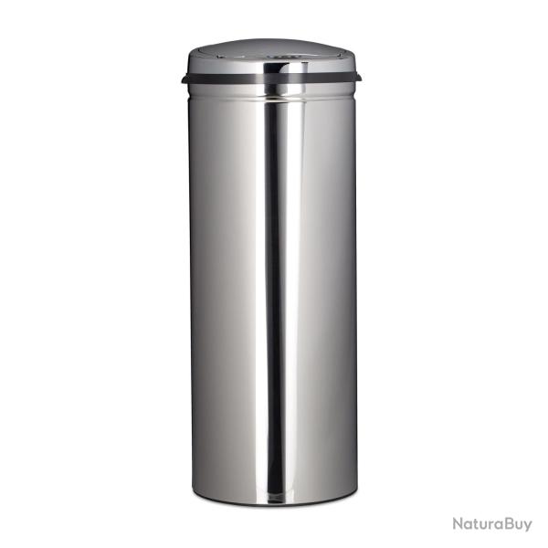 Poubelle cuisine en inox 50 litres bac � ordures en m�tal 80 cm de hauteur 30 cm de diam�tre couver