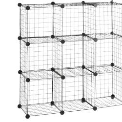 &Eacute;tag&egrave;re modulable grille treillis 9 cubes compartiments m&eacute;tal meuble rangement grillage 35x35 cm no