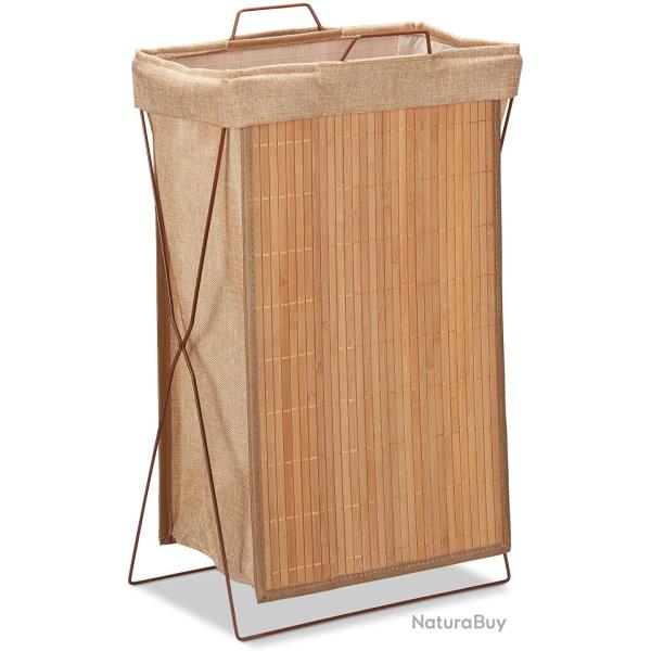 Panier corbeille bambou 40 litres panier pliable sac � linge anse pliant 61 cm nature 13_0001911