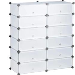Meuble &agrave; chaussures &eacute;tag&egrave;re armoire rangement avec 12 casiers 24 paires transparent 13_0001634