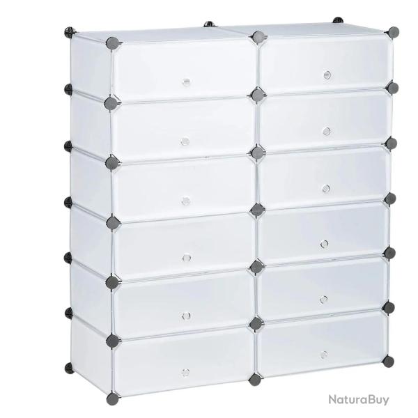 Meuble � chaussures �tag�re armoire rangement avec 12 casiers 24 paires transparent 13_0001634
