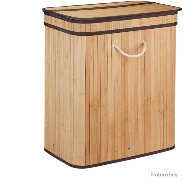 Panier � linge couvercle 2 compartiments 72 litres bambou 13_0001910