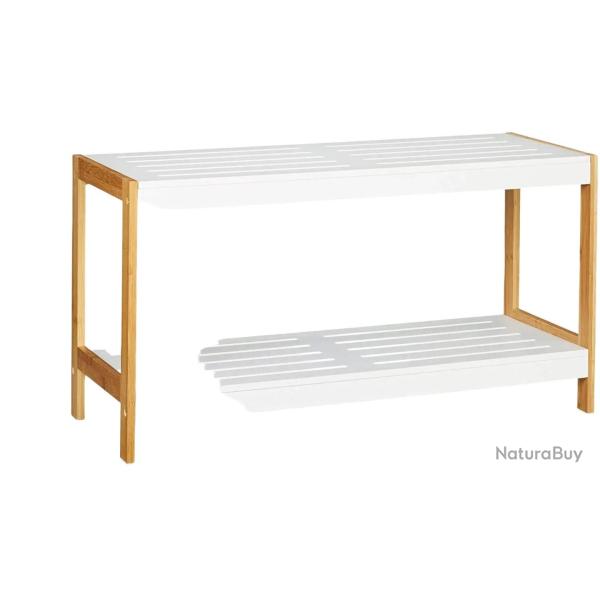 �tag�re � chaussures avec espaces de rangement 2 �tages bambou et MDF blanc 70 cm 13_0001024