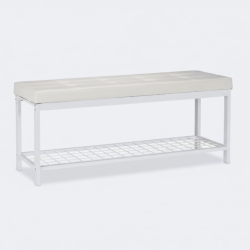 Banc banquette range chaussures ouvert synth&eacute;tique support grillage m&eacute;tal 115 cm blanc 13_0000367