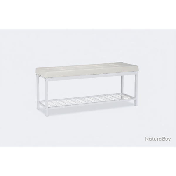 Banc banquette range chaussures ouvert synth�tique support grillage m�tal 115 cm blanc 13_0000367