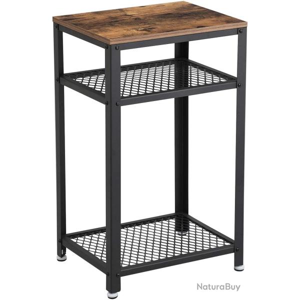 Table d'appoint vintage table de chevet bout de canap� avec casier ouvert et �tag�re en treillis 45