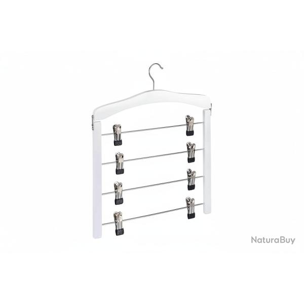 Lot de 3 cintres multiple en bois pour robes pantalons gain de place clips crochet 360 blanc 13_000