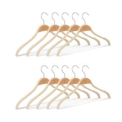 Lot de 10 cintres en bois chemise costume antid&eacute;rapant encoche gomme crochet 360 nature naturel 13_