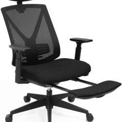 Chaise de bureau avec repose pied fauteuil de bureau ergonomique en filet m&eacute;canisme basculant (90-1