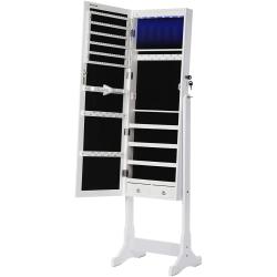 Armoire &agrave; bijoux meuble chambre LED int&eacute;rieur 151 cm MDF blanc 12_0000170