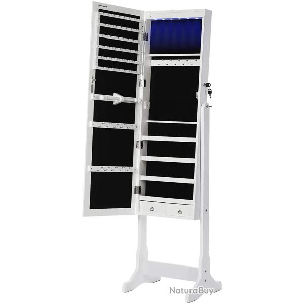Armoire � bijoux meuble chambre LED int�rieur 151 cm MDF blanc 12_0000170