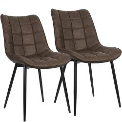 Chaises de cuisine salle &agrave; manger en synth&eacute;tique 2 pi&egrave;ces marron 19_0000413