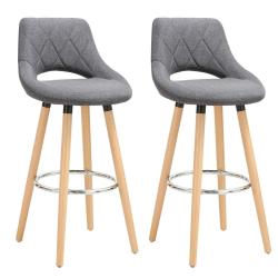 Tabouret de bar en lin avec dossier et repose-pieds, lot de 2 pi&egrave;ces gris fonc&eacute; 19_0000553