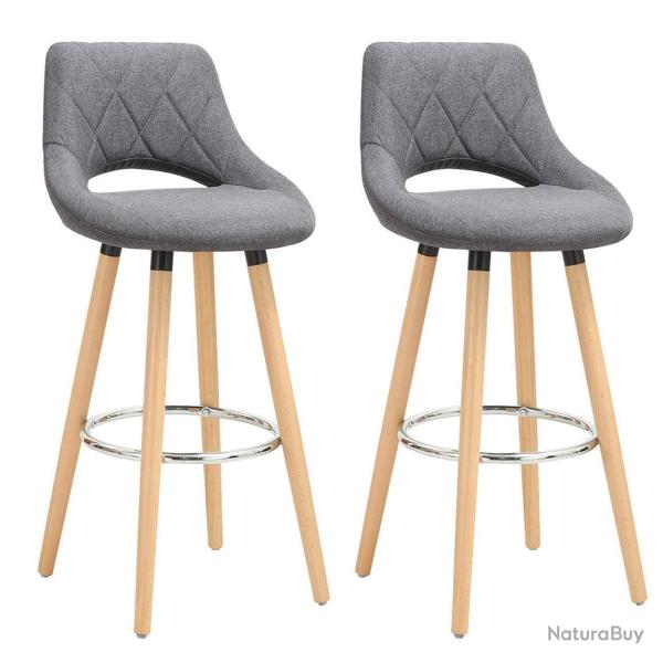 Tabouret de bar en lin avec dossier et repose-pieds, lot de 2 pi�ces gris fonc� 19_0000553