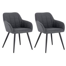 Chaises de salle &agrave; manger en lin 2 pi&egrave;ces mod&egrave;le &eacute;l&eacute;gant gris fonc&eacute; 19_0000332