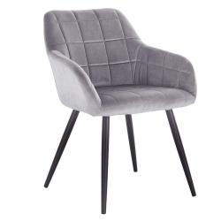 Chaise de salle &agrave; manger en velours avec pieds en m&eacute;tal &agrave; carreaux gris 19_0000377