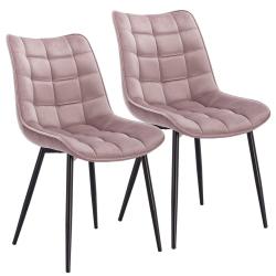 Chaises de cuisine salle &agrave; manger 2 pi&egrave;ces en velours rose 19_0000393
