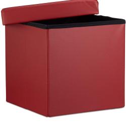 Tabouret pouf banquette pliant meuble de rangement stable synth&eacute;tique 38 cm bordeaux 13_0002806_2