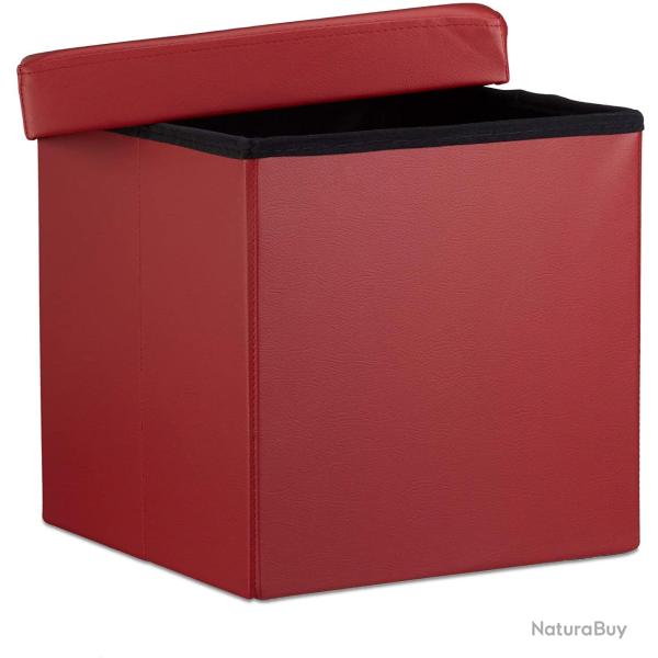 Tabouret pouf banquette pliant meuble de rangement stable synth�tique 38 cm bordeaux 13_0002806_2
