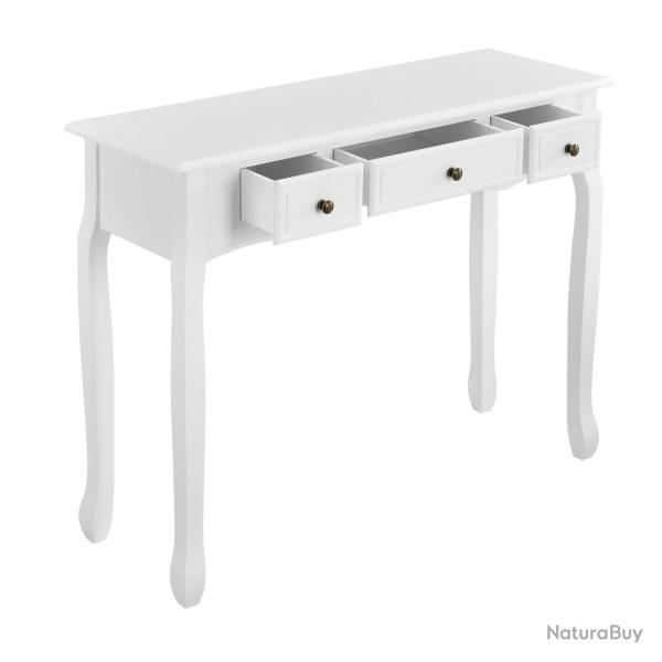 Table console buffet d'entr�e de salon avec 3 tiroirs MDF 100 cm blanc 03_0004177