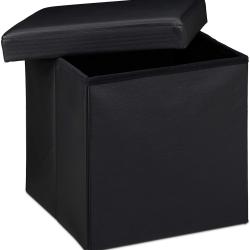 Tabouret pouf banquette pliant meuble de rangement stable synth&eacute;tique 38 cm noir 13_0002806_3