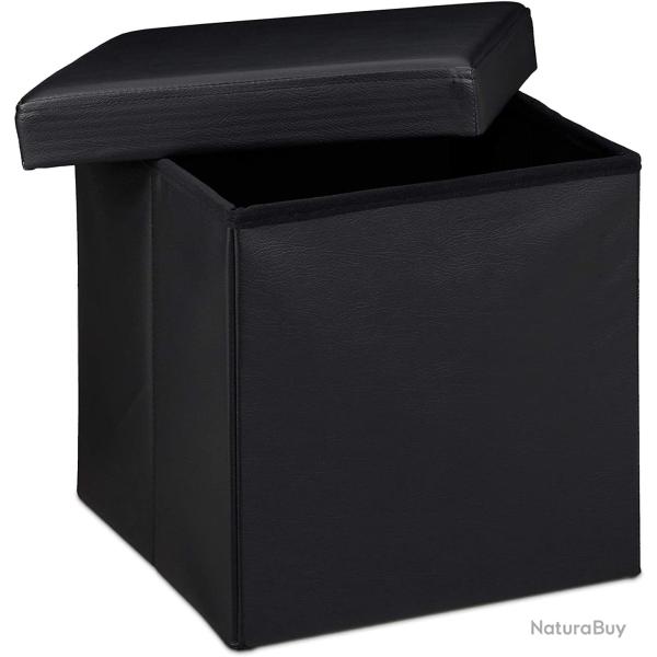 Tabouret pouf banquette pliant meuble de rangement stable synth�tique 38 cm noir 13_0002806_3