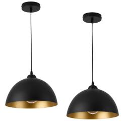 Lot de 2 lampes &agrave; suspension &eacute;clairage int&eacute;rieur hauteur r&eacute;glable m&eacute;tal diam&egrave;tre 30 cm noir dor&eacute; 03