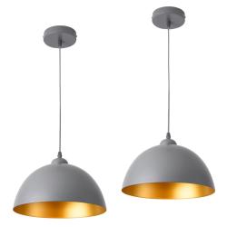 Lot de 2 lampes &agrave; suspension hauteur r&eacute;glable m&eacute;tal diam&egrave;tre 30 cm gris dor&eacute; 03_0005762