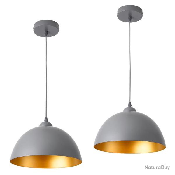 Lot de 2 lampes � suspension hauteur r�glable m�tal diam�tre 30 cm gris dor� 03_0005762