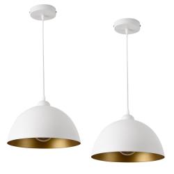 Lot de 2 lampes &agrave; suspension &eacute;clairage int&eacute;rieur hauteur r&eacute;glable m&eacute;tal diam&egrave;tre 30 cm blanc dor&eacute; 0