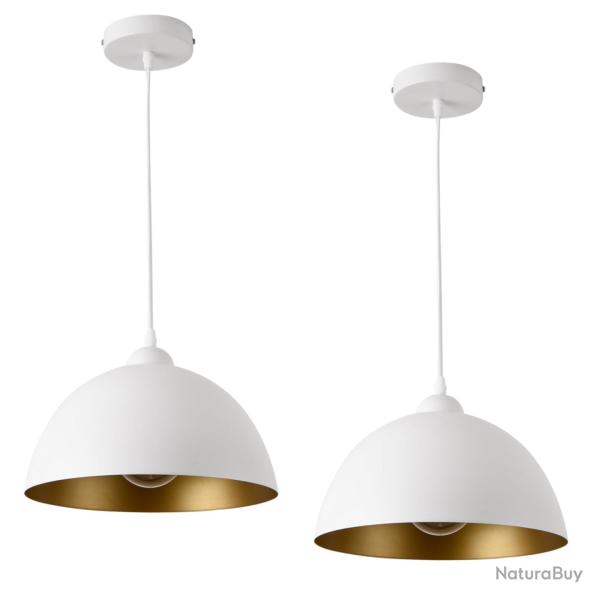 Lot de 2 lampes � suspension �clairage int�rieur hauteur r�glable m�tal diam�tre 30 cm blanc dor� 0