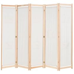 Paravent s&eacute;parateur de pi&egrave;ce cloison de s&eacute;paration d&eacute;coration meuble 5 panneaux cr&egrave;me 200 x 170 x 4
