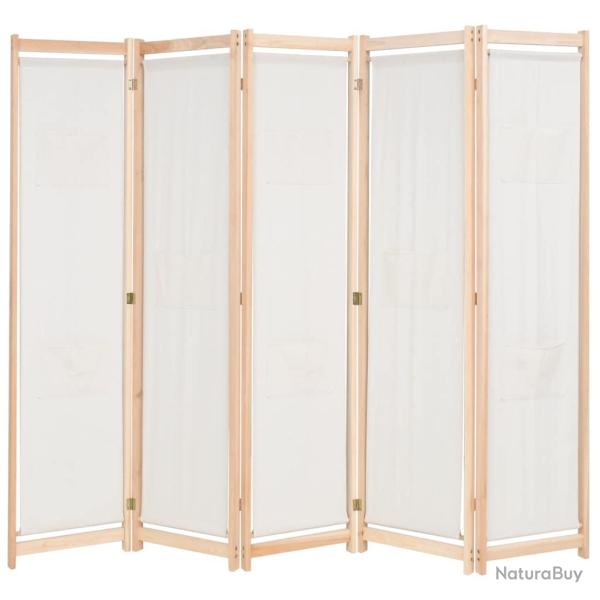 Paravent s�parateur de pi�ce cloison de s�paration d�coration meuble 5 panneaux cr�me 200 x 170 x 4