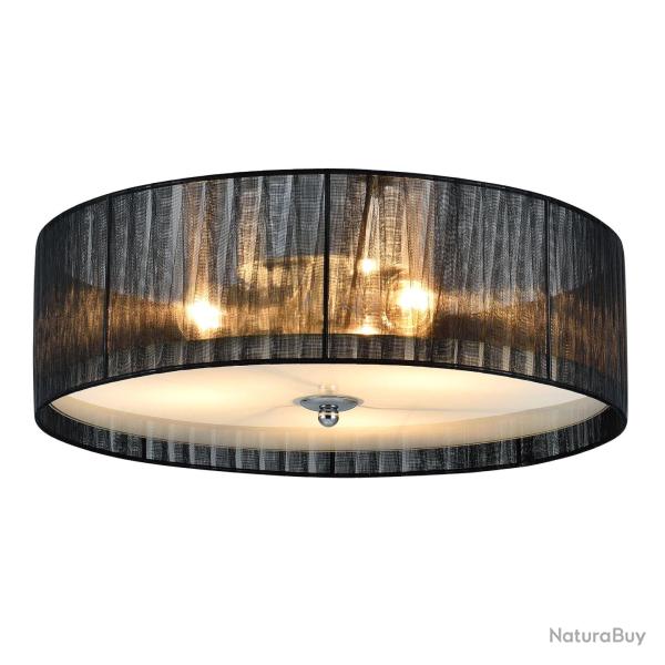 Plafonnier moderne lustre design lampe � suspension salon diam�tre 40 cm tissu verre noir blanc 03_