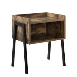 Table de chevet de nuit table commode pieds en m&eacute;tal 52 cm effet bois et noir 03_0003146