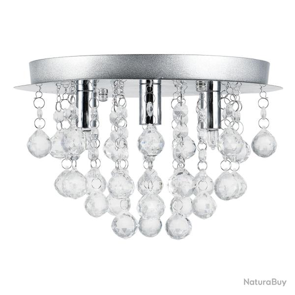 Luminaire suspendu plafonnier m�tal et cristal artistique chrome argent 3 x G9 diam�tre 28 cm 03_00