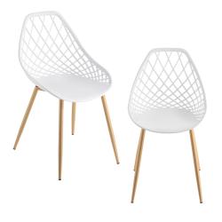 Set de 2 chaises de salle &agrave; manger si&egrave;ge en plastique 83 cm blanc 03_0006037